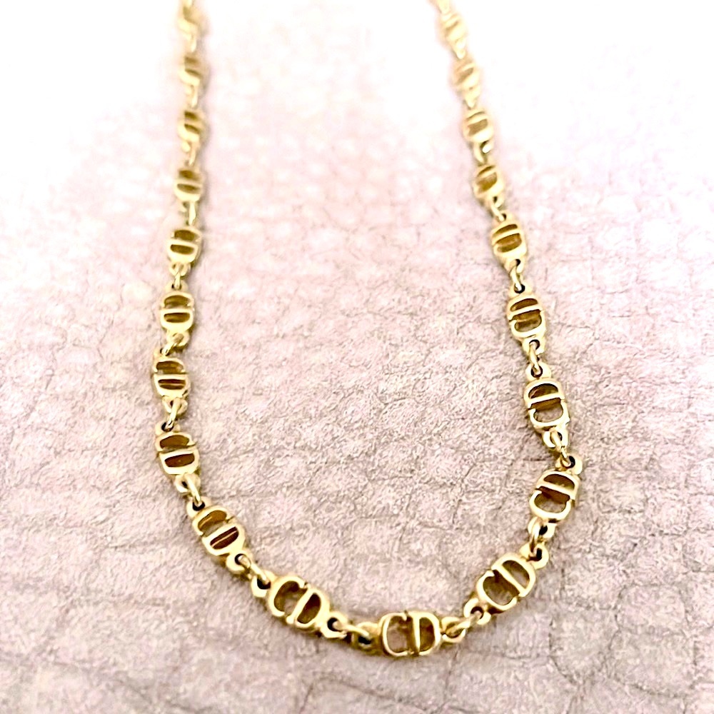 CHRISTIAN DIOR Goldtone MONTAIGNE CD Chain Link Necklace RARE